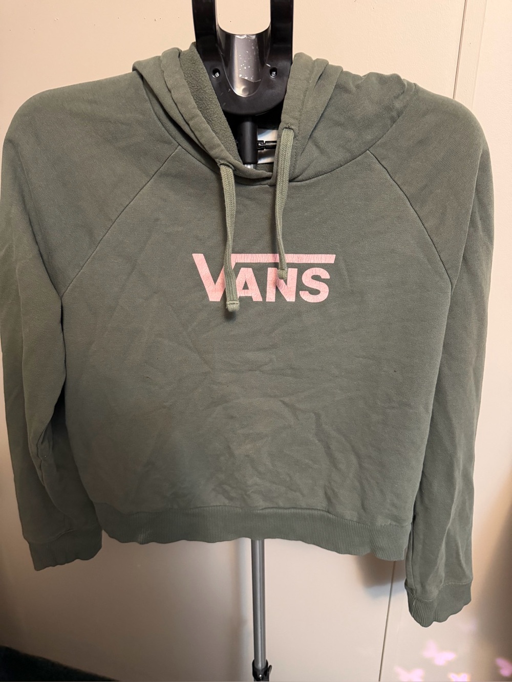 Vans Women's Olive Sage Green Crop Hooded Sweatshirt - Size Medium